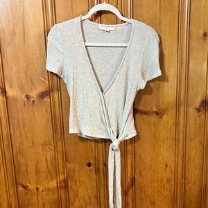 Project Social T and Urban Outfitters Beige Tie-Front Blouse - Size Large